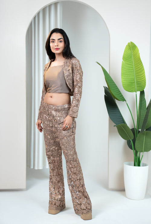 Champagne Lace Indo-Western Set