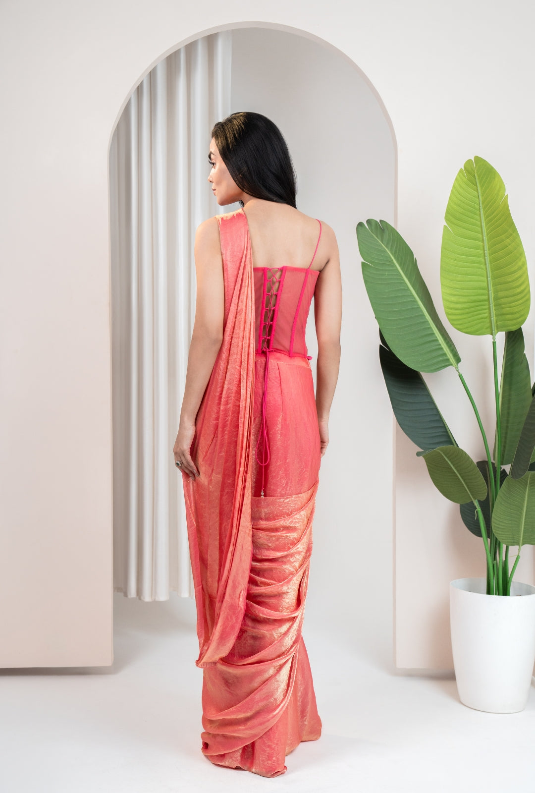 Pink Halter Corset Drape Saree