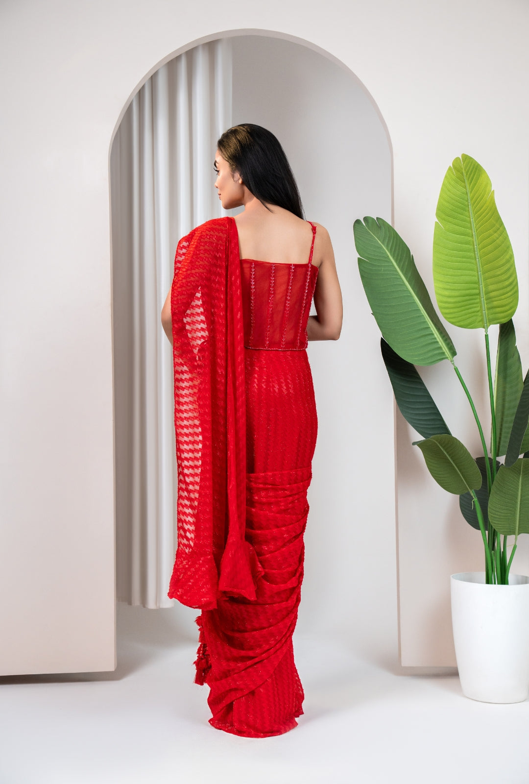 Scarlet Bloom Corset Drape Saree